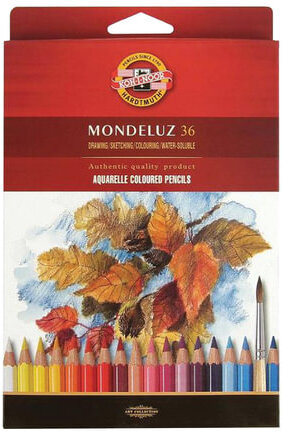 Карандаши цветные акварельные художественные KOH-I-NOOR "Mondeluz", 36 цветов, 3,8 мм, заточенные, европодвес, 3719036001KZRU