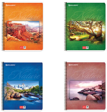 Тетрадь А5, 48 л., BRAUBERG, гребень, клетка, обложка картон, ПРИРОДА, 401874