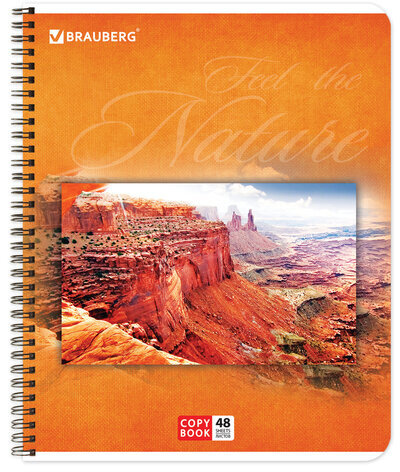 Тетрадь А5, 48 л., BRAUBERG, гребень, клетка, обложка картон, ПРИРОДА, 401874