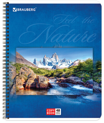 Тетрадь А5, 48 л., BRAUBERG, гребень, клетка, обложка картон, ПРИРОДА, 401874
