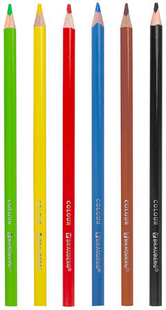 Карандаши цветные BRAUBERG PREMIUM, 6 цветов, трехгранные, грифель мягкий 3,3 мм, 181650