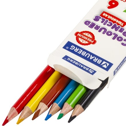 Карандаши цветные BRAUBERG PREMIUM, 6 цветов, трехгранные, грифель мягкий 3,3 мм, 181650