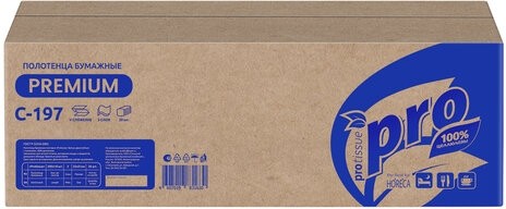 Полотенца бумажные 200 шт., PROtissue (H3) PREMIUM, 2-слойные, белые, КОМПЛЕКТ 20 пачек, 22х21 см, V-сложение, С197, C197