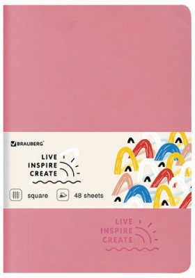 Тетрадь 48 л. в клетку обложка кожзам SoftTouch, сшивка, A5 (147х210мм), РОЗОВЫЙ, BRAUBERG RAINBOW, 403879