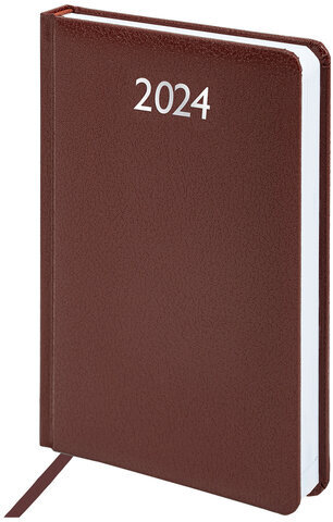Ежедневник датированный 2024 А5 138x213 мм BRAUBERG "Profile", балакрон, коричневый, 114865
