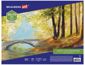 Холст на картоне BRAUBERG ART CLASSIC, 50*70см, грунтованный, 100% хлопок, мелкое зерно, 191022