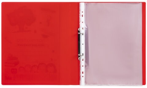 Папка для портфолио школьника/дошкольника, А4, 2 кольца, 10 файлов, красный пластик, ЮНЛАНДИЯ, 115235