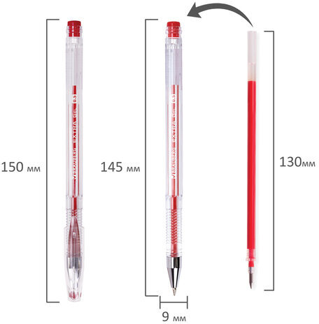 Ручка гелевая BRAUBERG "EXTRA", КРАСНАЯ, корпус прозрачный, узел 0,5 мм, линия 0,35 мм, 143903