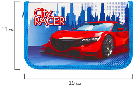 Пенал ПИФАГОР, 1 отделение, ламинированный картон, 19х11 см, "CITY RACER", 229146