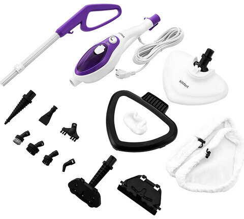 Паровая швабра KITFORT KT-1004-4, 1500 Вт, 1 бар, объем 0,35 л, белая/фиолетовая, КТ-1004-4