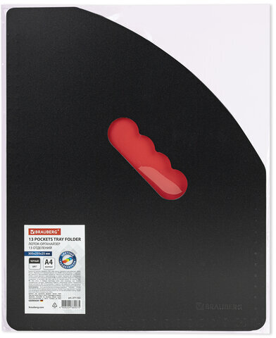 Лоток-органайзер вертикальный для бумаг и документов, 13 отделений, BRAUBERG DOCS, А4 черный, 271153