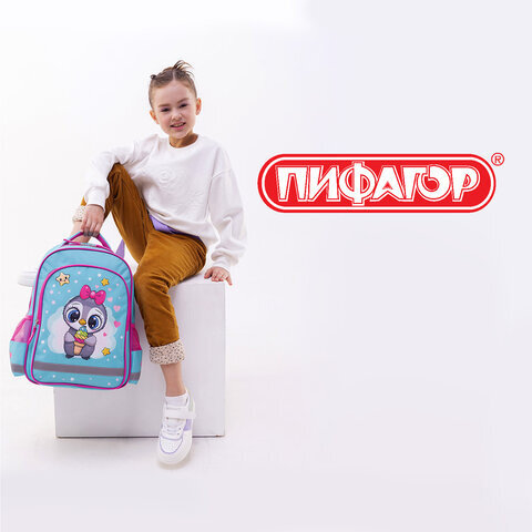 Рюкзак ПИФАГОР SCHOOL, 1 отделение, 3 кармана, "Smart penguin", 38x28х14 см, 271403