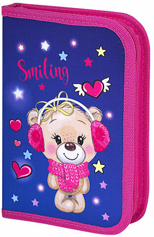 Пенал BRAUBERG, 1 отделение, 2 откидные планки, полиэстер, 21х14 см, "Smiling bear", 271515