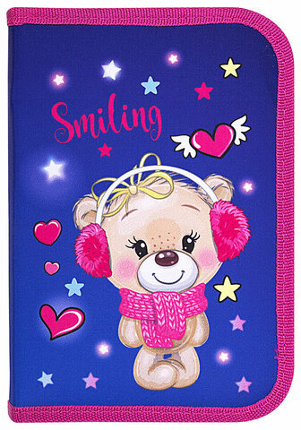 Пенал BRAUBERG, 1 отделение, 2 откидные планки, полиэстер, 21х14 см, "Smiling bear", 271515