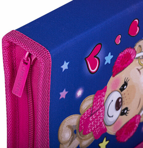 Пенал BRAUBERG, 1 отделение, 2 откидные планки, полиэстер, 21х14 см, "Smiling bear", 271515