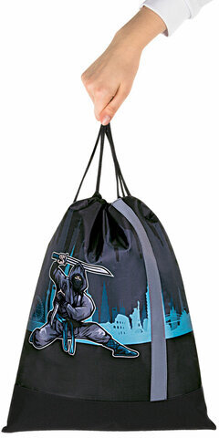 Мешок для обуви ЮНЛАНДИЯ, плотный, светоотражающая полоса, 46х36 см, "Black Ninja", 271615