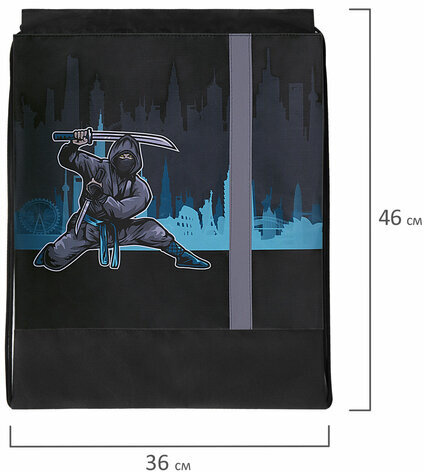 Мешок для обуви ЮНЛАНДИЯ, плотный, светоотражающая полоса, 46х36 см, "Black Ninja", 271615