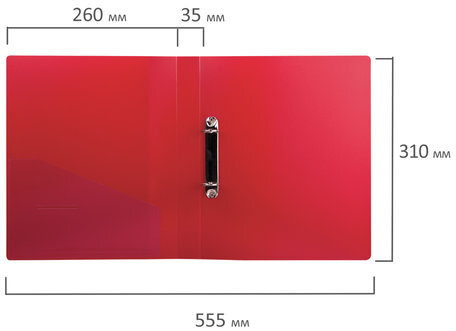 Папка на 2 кольцах BRAUBERG "Contract", 35 мм, красная, до 270 листов, 0,9 мм, 221793