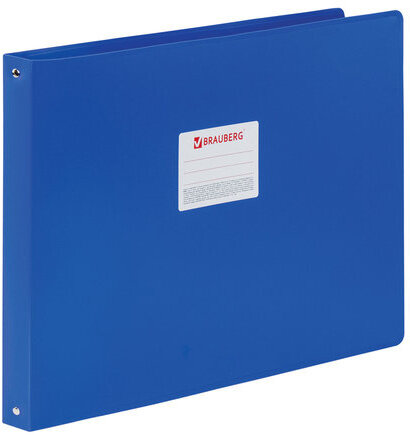 Папка на 4 кольцах БОЛЬШОГО ФОРМАТА А3, ГОРИЗОНТАЛЬНАЯ, 30 мм, синяя, 0,8 мм, BRAUBERG "Стандарт", 225767