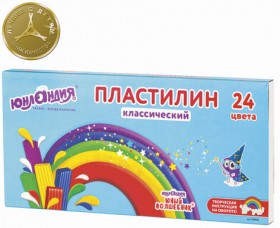 Пластилин классический ЮНЛАНДИЯ &quot;ЮНЫЙ ВОЛШЕБНИК&quot;, 24 цвета, 480 г, со стеком, ВЫСШЕЕ КАЧЕСТВО, 105902