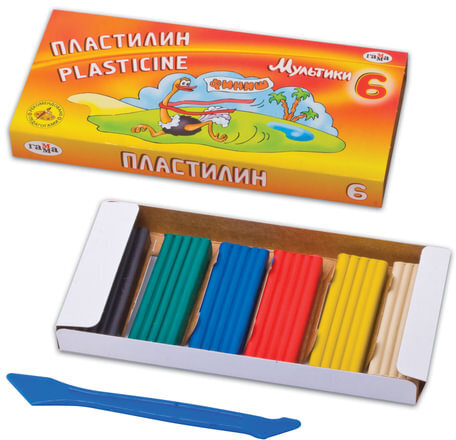 Пластилин классический ГАММА "Мультики", 6 цветов, 120 г, со стеком, картонная упаковка, 280015/281015