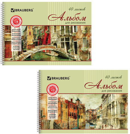 Альбом для рисования, А4, 40 листов, гребень, обложка картон, BRAUBERG, 205х290 мм, "Город мечты" (2 вида), 103731