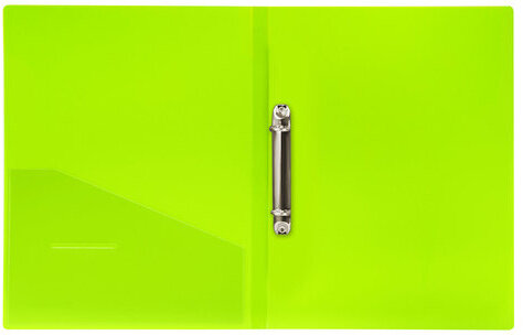 Папка на 2 кольцах BRAUBERG "Neon", 25 мм, внутренний карман, неоновая, зеленая, до 170 листов, 0,7 мм, 227456