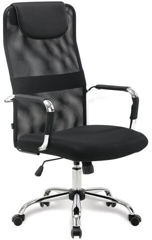 Кресло офисное BRABIX "Fit EX-514", с подголовником, хром, черное, 531949