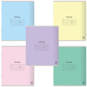 Тетрадь 12 л. ЮНЛАНДИЯ КЛАССИЧЕСКАЯ, частая косая линия, обложка картон, АССОРТИ 5 видов, 105650