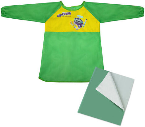 Набор для уроков труда ЮНЛАНДИЯ, клеенка ПВХ 40x69 см, фартук-накидка с рукавами, зеленый, 228357