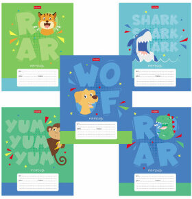 Тетрадь 12 л. HATBER клетка, обложка картон, &quot;Ррррычалки&quot; (5 видов в спайке), 12Т5В1