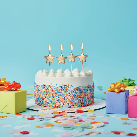 Набор свечей для торта "Звезды на длинных пиках", 4 шт., 3,3 см, ЗОЛОТАЯ СКАЗКА, в блистере, 591453