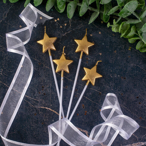 Набор свечей для торта "Звезды на длинных пиках", 4 шт., 3,3 см, ЗОЛОТАЯ СКАЗКА, в блистере, 591453