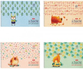 Альбом для рисования А4 48 л., спираль, обложка картон, HATBER, 205х290 мм, &quot;Счастливчики&quot; (4 в спайке), 48А4Всп