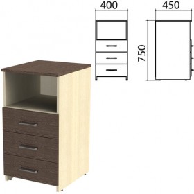 Тумба приставная &quot;Канц&quot;, 400х450х750 мм, 3 ящика, полка, цвет дуб молочный/венге (КОМПЛЕКТ)