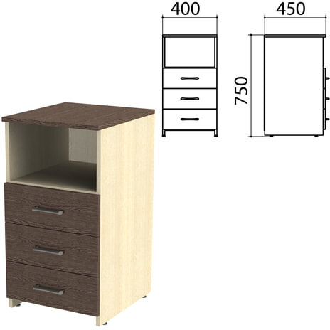 Тумба приставная "Канц", 400х450х750 мм, 3 ящика, полка, цвет дуб молочный/венге (КОМПЛЕКТ)