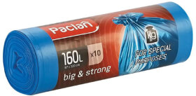 Мешки для мусора 160 л, синие, в рулоне 10 шт., ПВД, 21 мкм, 120х87 см, PACLAN &quot;Big&amp;Strong&quot;, 402001