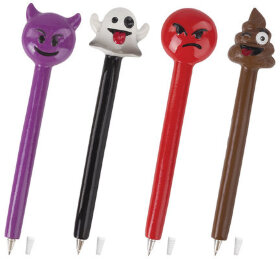 Ручка фигурная &quot;СМАЙЛИКИ МИКС-2&quot;, СИНЯЯ, 4 дизайна ассорти, линия письма 0,5 мм, дисплей, BRAUBERG, 142772