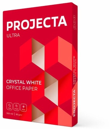 Бумага офисная БОЛЬШОГО ФОРМАТА (297х420), А3, 80 г/м2, 500л, марка А, PROJECTA, Россия, 168% (CIE)