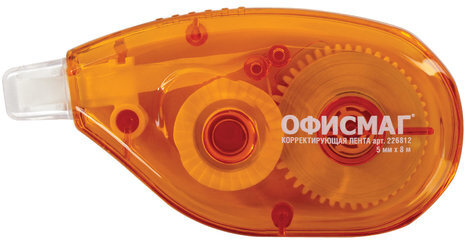 Корректирующая лента ОФИСМАГ, 5 мм х 8 м, корпус оранжевый, блистер, 226812