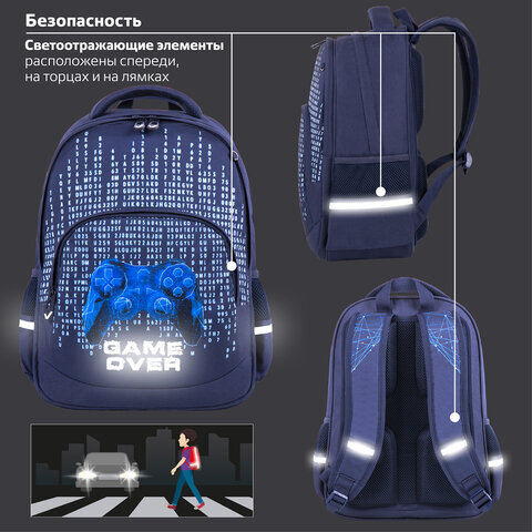 Рюкзак BRAUBERG SOFT, 2 отделения, "Game over", 40х31х15 см, 270613