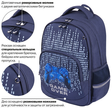 Рюкзак BRAUBERG SOFT, 2 отделения, "Game over", 40х31х15 см, 270613