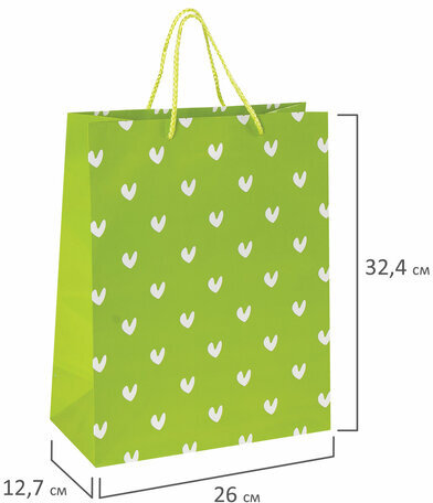 Пакет подарочный 26x12,7x32,4 см, ЗОЛОТАЯ СКАЗКА "Зеленый в галочку", ламинированный, 606603