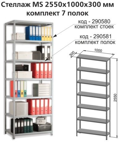 Стойки MS (2550 мм), КОМПЛЕКТ 4 шт. для металлического стеллажа, цвет серый