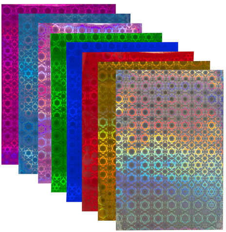 Цветная бумага А4, ГОЛОГРАФИЧЕСКАЯ, 8 листов 8 цветов, 80 г/м2, "УЗОРЫ", ОСТРОВ СОКРОВИЩ, 129283