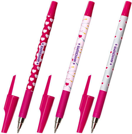 Ручка шариковая ЮНЛАНДИЯ "HEARTS", синяя, SOFT TOUCH покрытие, узел 0,7 мм, линия письма 0,35 мм, 143729