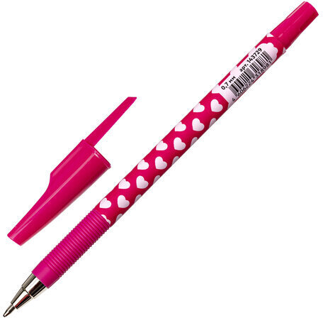 Ручка шариковая ЮНЛАНДИЯ "HEARTS", синяя, SOFT TOUCH покрытие, узел 0,7 мм, линия письма 0,35 мм, 143729