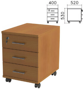 Тумба подкатная &quot;Монолит&quot;, 400х520х530 мм, 3 ящика, замок, цвет орех гварнери, ТМ25.3