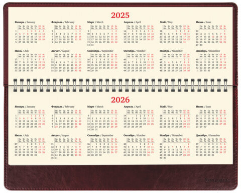 Планинг датированный 2025 305х140 мм BRAUBERG "Imperial", под кожу, бордовый, 115696