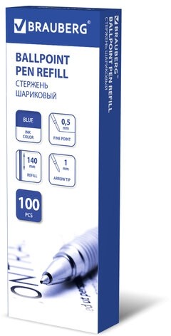 Стержень шариковый BRAUBERG 140 мм, СИНИЙ, узел 1 мм, линия письма 0,5 мм, 170177